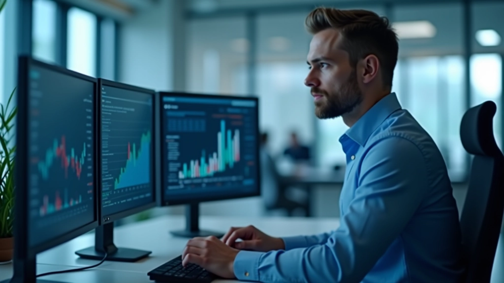 Makroökonomische Daten werden auf mehreren Computerbildschirmen in einem Finanzanalysebüro angezeigt
