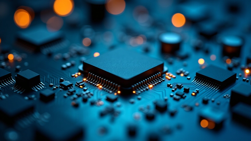 Nahaufnahme von Computerchips und Mikroelektronik-Komponenten auf Leiterplatten, detaillierte Technologie