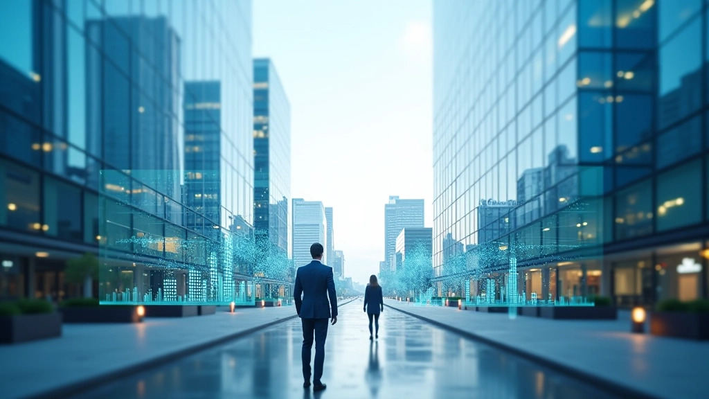 Modernes Wirtschaftszentrum mit digitalen Anzeigetafeln und Technologieparks